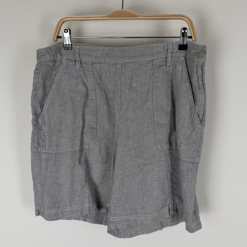 Poetry Grey 100% Linen Shorts Womens US 14 High Rise Side Zip